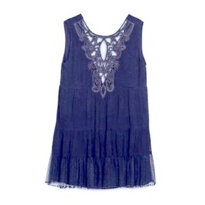 Zara Embroidered and Lace Navy Blue Mini Dress